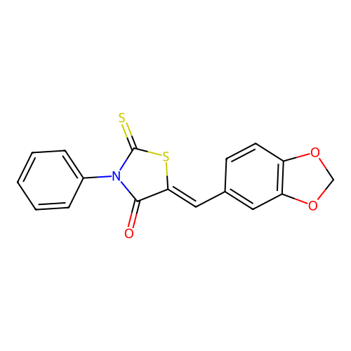 (5Z)-5-(1,3-benzodioxol-5-ylmethylidene)-3-phenyl-2-thioxo-1,3-thiazolidin-4-one structure