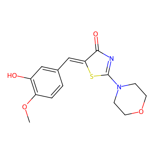 5-(3-hydroxy-4-methoxybenzylidene)-2-(4-morpholinyl)-1,3-thiazol-4(5H)-one structure