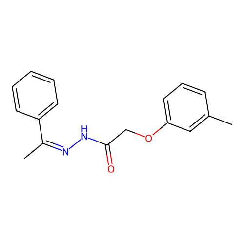 2-(3-methylphenoxy)-N-(1-phenylethylideneamino)acetamide structure