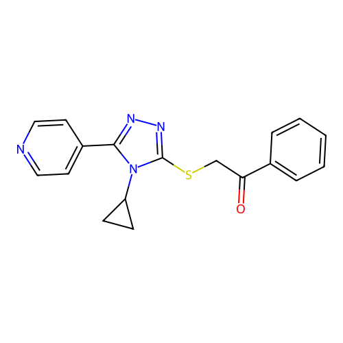 2-((4-cyclopropyl-5-(pyridin-4-yl)-4H-1,2,4-triazol-3-yl)thio)-1-phenylethanone structure