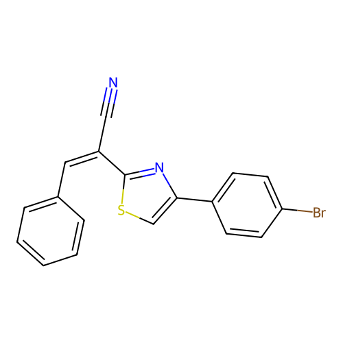 (Z)-2-(4-(4-bromophenyl)thiazol-2-yl)-3-phenylacrylonitrile structure