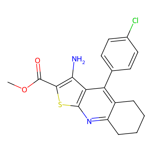 methyl 3-amino-4-(4-chlorophenyl)-5,6,7,8-tetrahydrothieno[2,3-b]quinoline-2-carboxylate structure