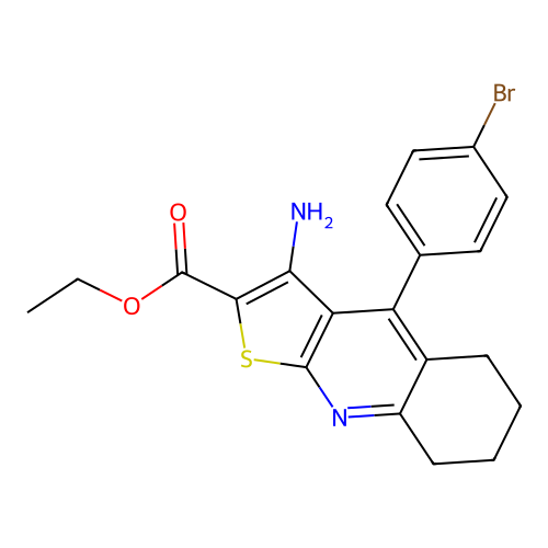 ethyl 3-amino-4-(4-bromophenyl)-5,6,7,8-tetrahydrothieno[2,3-b]quinoline-2-carboxylate structure