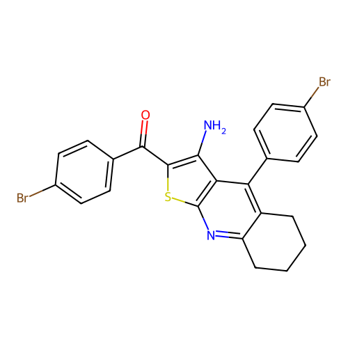 (3-amino-4-(4-bromophenyl)-5,6,7,8-tetrahydrothieno[2,3-b]quinolin-2-yl)(4-bromophenyl)methanone structure