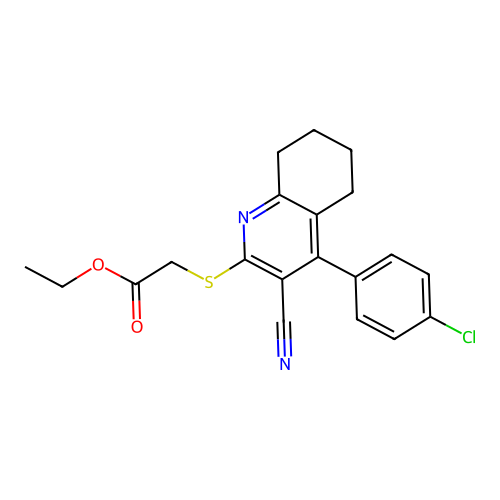 Ethyl 2-[[4-(4-chlorophenyl)-3-cyano-5,6,7,8-tetrahydroquinolin-2-yl]sulfanyl]acetate structure
