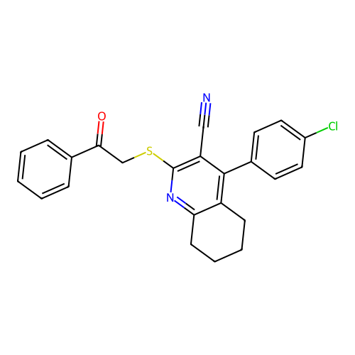 4-(4-Chlorophenyl)-2-phenacylsulfanyl-5,6,7,8-tetrahydroquinoline-3-carbonitrile structure