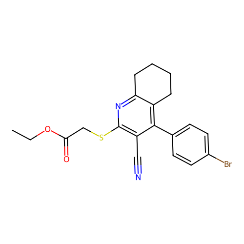 Ethyl 2-((4-(4-bromophenyl)-3-cyano-5,6,7,8-tetrahydroquinolin-2-yl)thio)acetate structure
