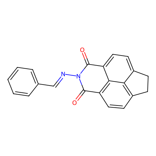 2-(benzylideneamino)-6,7-dihydro-1H-indeno[6,7,1-def]isoquinoline-1,3(2H)-dione structure