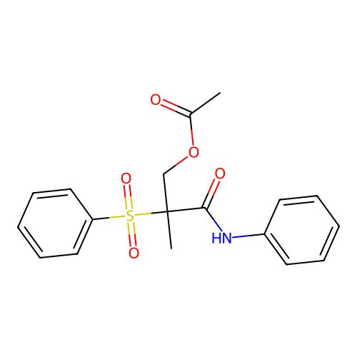 2-Methyl-3-oxo-3-(phenylamino)-2-(phenylsulfonyl)propyl acetate structure