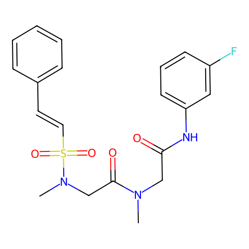 N-(3-fluorophenyl)-2-[N-methyl-2-(N-methyl-2-phenylethenesulfonamido)acetamido]acetamide structure