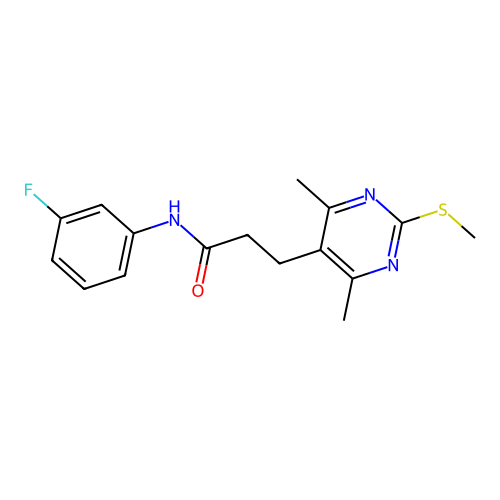 3-[4,6-dimethyl-2-(methylsulfanyl)pyrimidin-5-yl]-N-(3-fluorophenyl)propanamide structure