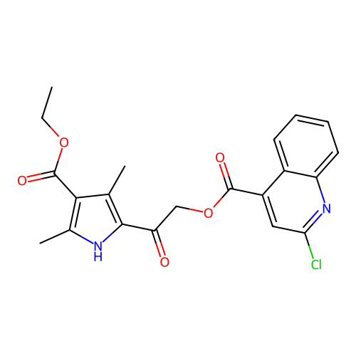[2-(4-ethoxycarbonyl-3,5-dimethyl-1H-pyrrol-2-yl)-2-oxoethyl] 2-chloroquinoline-4-carboxylate structure