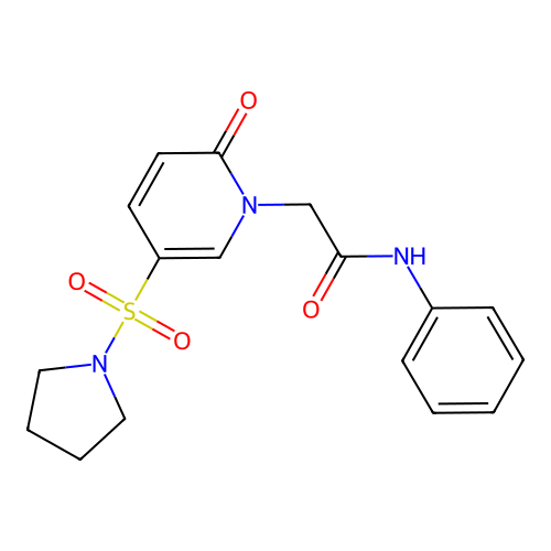 2-(2-oxo-5-pyrrolidin-1-ylsulfonylpyridin-1-yl)-N-phenylacetamide structure