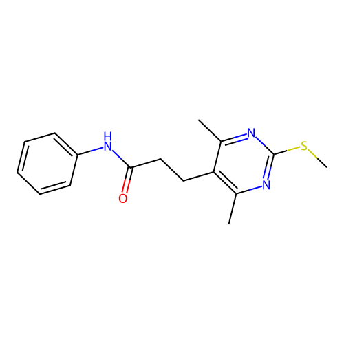 3-[4,6-dimethyl-2-(methylsulfanyl)pyrimidin-5-yl]-N-phenylpropanamide structure
