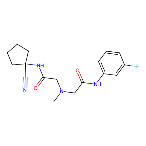 2-[[2-[(1-cyanocyclopentyl)amino]-2-oxoethyl]-methylamino]-N-(3-fluorophenyl)acetamide structure