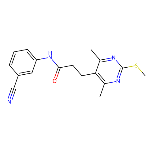N-(3-cyanophenyl)-3-[4,6-dimethyl-2-(methylsulfanyl)pyrimidin-5-yl]propanamide structure