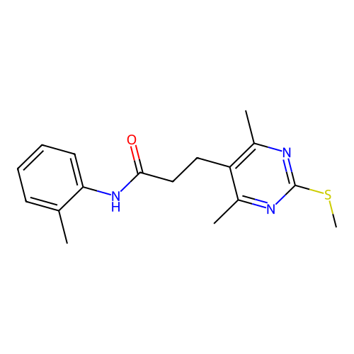 3-[4,6-dimethyl-2-(methylsulfanyl)pyrimidin-5-yl]-N-(2-methylphenyl)propanamide structure