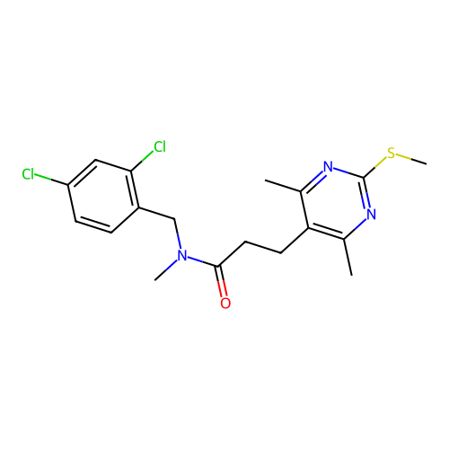 N-[(2,4-dichlorophenyl)methyl]-3-(4,6-dimethyl-2-methylsulfanylpyrimidin-5-yl)-N-methylpropanamide structure