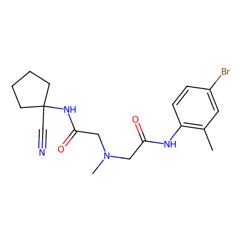 2-[(4-bromo-2-methyl-phenyl)carbamoylmethyl-methyl-amino]-N-(1-cyanocyclopentyl)acetamide structure