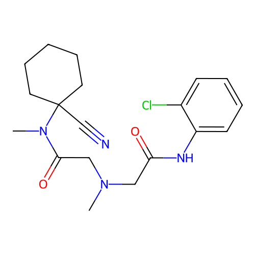 2-({[(2-chlorophenyl)carbamoyl]methyl}(methyl)amino)-N-(1-cyanocyclohexyl)-N-methylacetamide structure