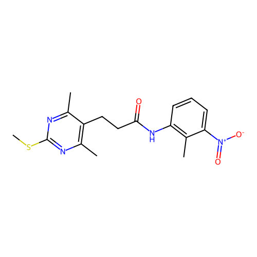 3-[4,6-dimethyl-2-(methylsulfanyl)pyrimidin-5-yl]-N-(2-methyl-3-nitrophenyl)propanamide structure