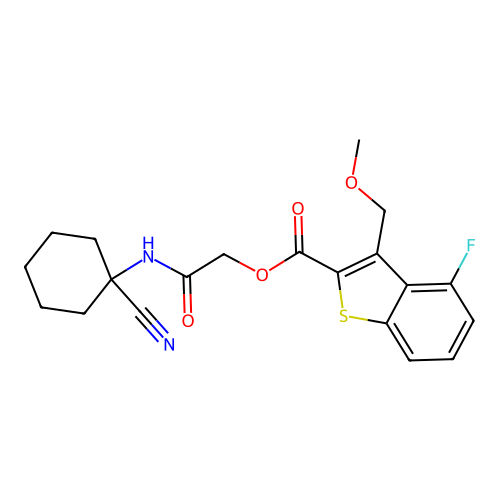 [(1-cyanocyclohexyl)carbamoyl]methyl 4-fluoro-3-(methoxymethyl)-1-benzothiophene-2-carboxylate structure