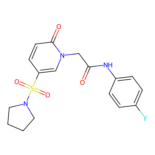 N-(4-fluorophenyl)-2-(2-oxo-5-pyrrolidin-1-ylsulfonylpyridin-1-yl)acetamide structure