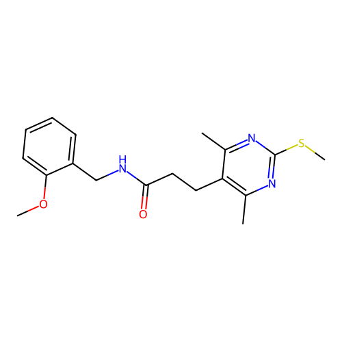 3-[4,6-dimethyl-2-(methylsulfanyl)pyrimidin-5-yl]-N-[(2-methoxyphenyl)methyl]propanamide structure