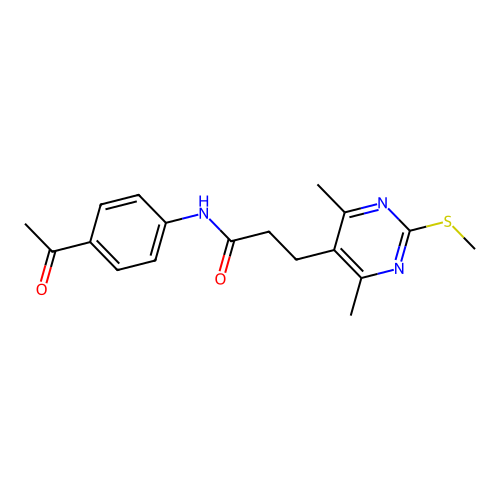 N-(4-acetylphenyl)-3-[4,6-dimethyl-2-(methylsulfanyl)pyrimidin-5-yl]propanamide structure
