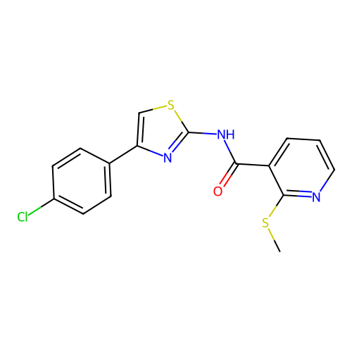 N-[4-(4-chlorophenyl)-1,3-thiazol-2-yl]-2-(methylsulfanyl)pyridine-3-carboxamide structure