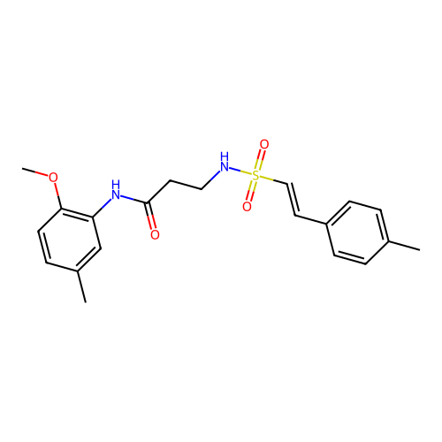 N-(2-methoxy-5-methylphenyl)-3-[2-(4-methylphenyl)ethenesulfonamido]propanamide structure