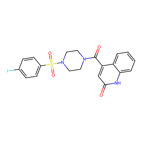 4-({4-[(4-fluorophenyl)sulfonyl]piperazino}carbonyl)-2(1H)-quinolinone structure