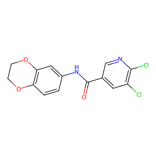 5,6-dichloro-N-(2,3-dihydro-1,4-benzodioxin-6-yl)pyridine-3-carboxamide structure