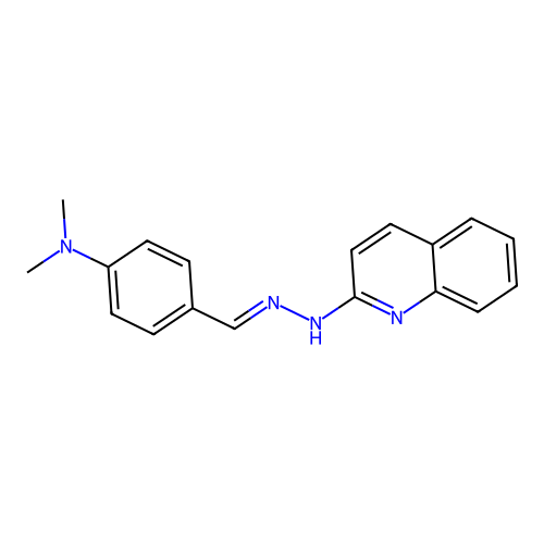 N,N-dimethyl-4-{(E)-[2-(quinolin-2-yl)hydrazinylidene]methyl}aniline structure