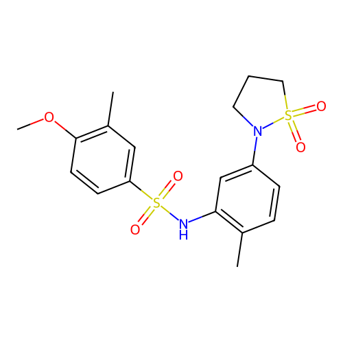 N-(5-(1,1-dioxidoisothiazolidin-2-yl)-2-methylphenyl)-4-methoxy-3-methylbenzenesulfonamide structure