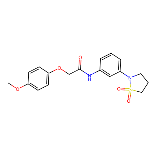 N-(3-(1,1-dioxidoisothiazolidin-2-yl)phenyl)-2-(4-methoxyphenoxy)acetamide structure