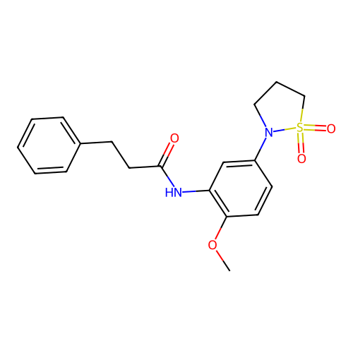 N-[5-(1,1-dioxo-1,2-thiazolidin-2-yl)-2-methoxyphenyl]-3-phenylpropanamide structure