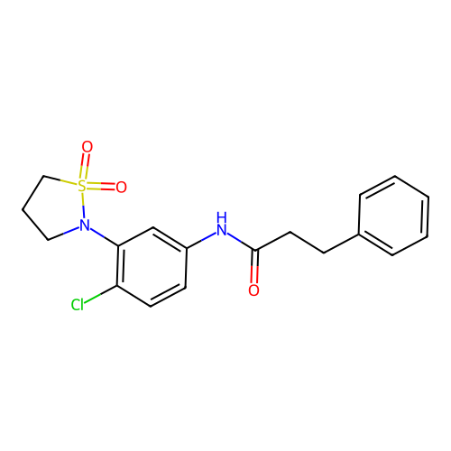 N-(4-chloro-3-(1,1-dioxidoisothiazolidin-2-yl)phenyl)-3-phenylpropanamide structure