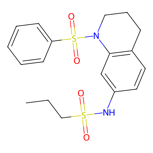 N-[1-(benzenesulfonyl)-3,4-dihydro-2H-quinolin-7-yl]propane-1-sulfonamide structure