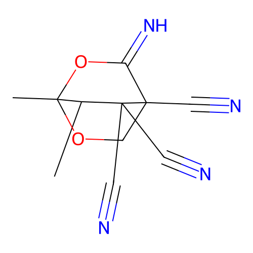 3-Imino-1,7-dimethyl-2,6-dioxabicyclo[2.2.2]octane-4,8,8-tricarbonitrile structure