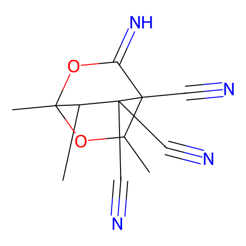 3-Imino-1,5,7-trimethyl-2,6-dioxabicyclo[2.2.2]octane-4,8,8-tricarbonitrile structure