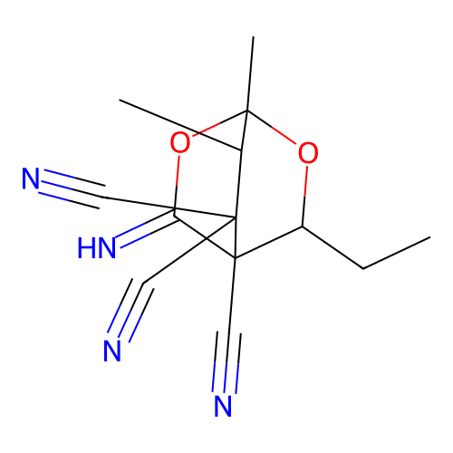 3-Ethyl-5-imino-1,7-dimethyl-2,6-dioxabicyclo[2.2.2]octane-4,8,8-tricarbonitrile structure