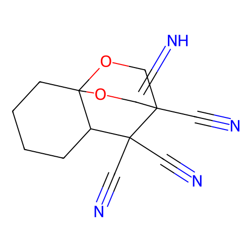 2-iminotetrahydro-8a,3-(epoxymethano)chromene-3,4,4(2H,4aH)-tricarbonitrile structure