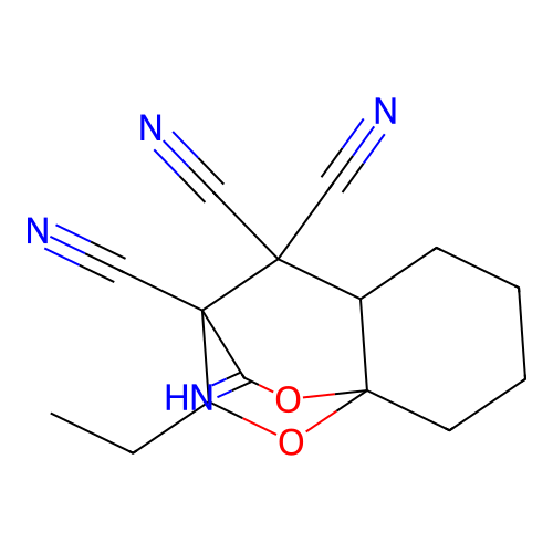 2-ethyl-10-iminotetrahydro-8a,3-(epoxymethano)chromene-3,4,4(2H,4aH)-tricarbonitrile structure