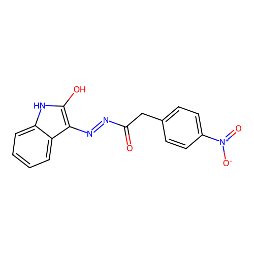 (Z)-2-(4-nitrophenyl)-N'-(2-oxoindolin-3-ylidene)acetohydrazide structure