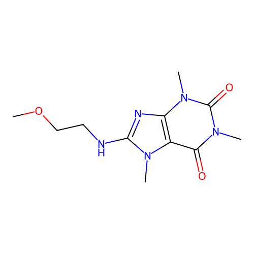 8-((2-methoxyethyl)amino)-1,3,7-trimethyl-1H-purine-2,6(3H,7H)-dione structure