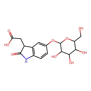7-hydroxy-2-oxoindole-3-acetic acid 7'-O-glucopyranoside structure