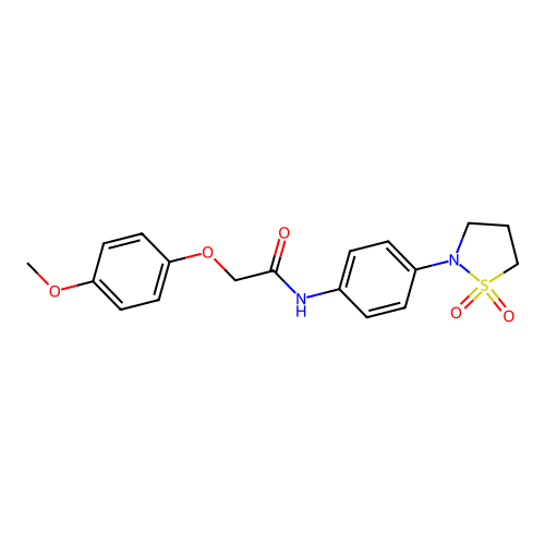 N-(4-(1,1-dioxidoisothiazolidin-2-yl)phenyl)-2-(4-methoxyphenoxy)acetamide structure