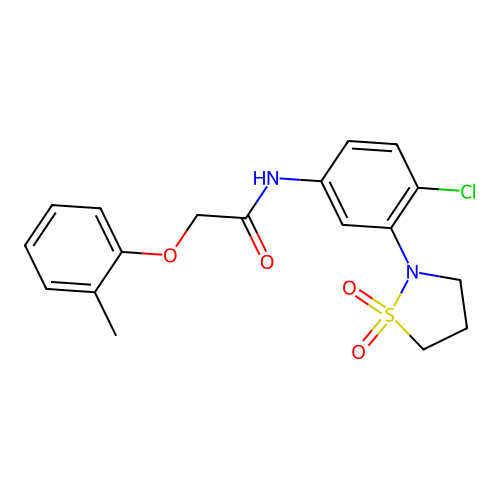 N-(4-chloro-3-(1,1-dioxidoisothiazolidin-2-yl)phenyl)-2-(o-tolyloxy)acetamide structure