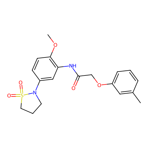 N-(5-(1,1-dioxidoisothiazolidin-2-yl)-2-methoxyphenyl)-2-(m-tolyloxy)acetamide structure